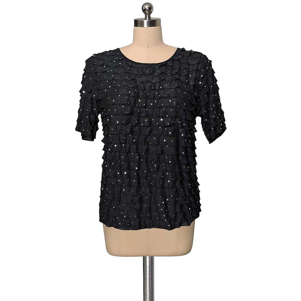 Fun MODERN ATTRACTION Layered Stretchy Ruffled Sequins Top Disco S